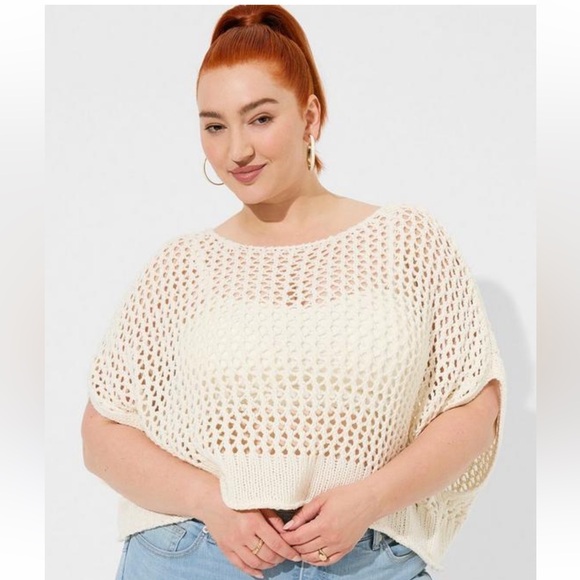 torrid Tops - NWT~ Torrid Open Stitch Pullover Oversized Cropped Sweater Cream White